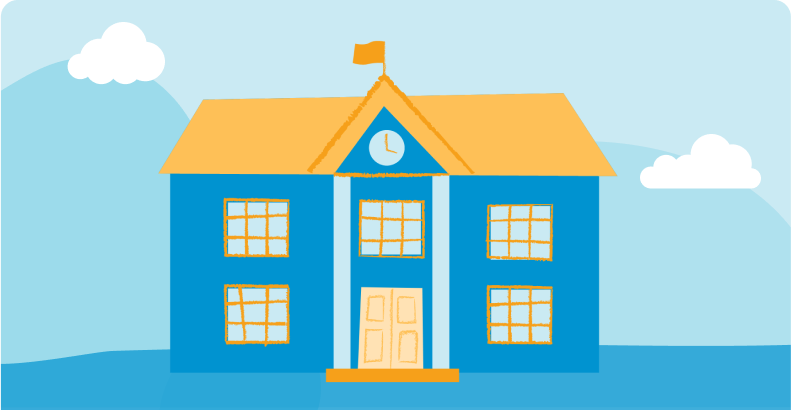 一个漂亮的学校建筑在蓝色背景的图形